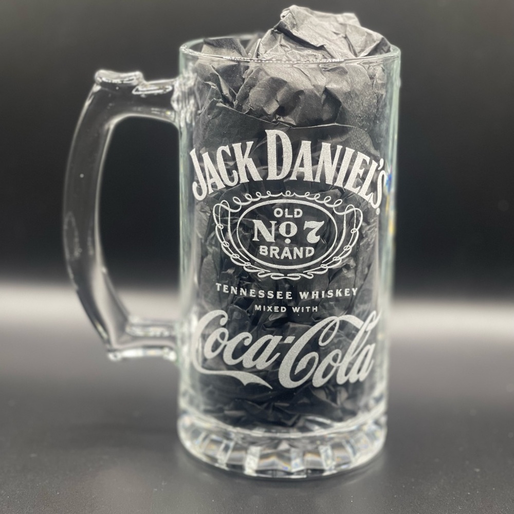 Jack Daniel’s x Coca-Cola 16oz Etched Beer Mug – Collectible Barware Glass